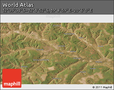 Satellite 3D Map of the Area around 12° 22' 13" S, 19° 37' 30" E