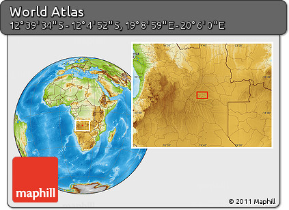 Physical Location Map of the Area around 12° 22' 13" S, 19° 37' 30" E