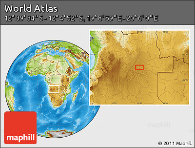 Physical Location Map of the Area around 12° 22' 13" S, 19° 37' 30" E