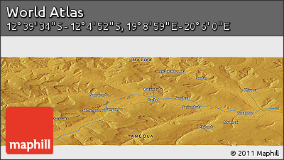 Physical Panoramic Map of the Area around 12° 22' 13" S, 19° 37' 30" E