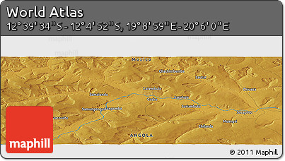 Physical Panoramic Map of the Area around 12° 22' 13" S, 19° 37' 30" E