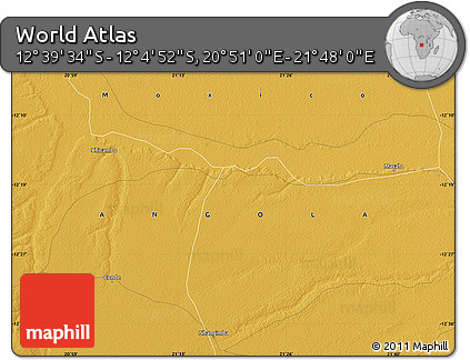 Physical Map of the Area around 12° 22' 13" S, 21° 19' 30" E