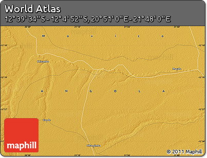 Physical Map of the Area around 12° 22' 13" S, 21° 19' 30" E