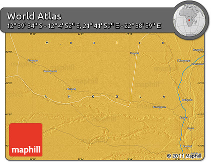 Physical Map of the Area around 12° 22' 13" S, 22° 10' 29" E