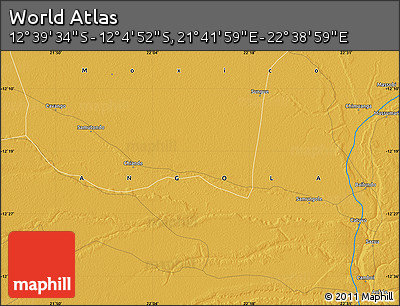 Physical Map of the Area around 12° 22' 13" S, 22° 10' 29" E