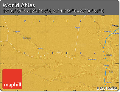 Physical Map of the Area around 12° 22' 13" S, 22° 10' 29" E