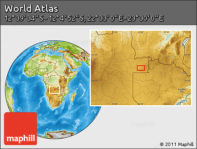 Physical Location Map of the Area around 12° 22' 13" S, 23° 1' 29" E