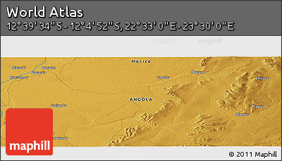 Physical Panoramic Map of the Area around 12° 22' 13" S, 23° 1' 29" E