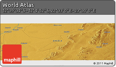 Physical Panoramic Map of the Area around 12° 22' 13" S, 23° 1' 29" E