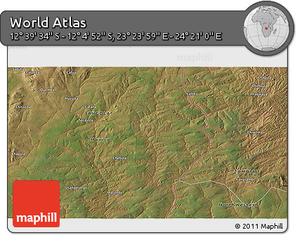 Satellite 3D Map of the Area around 12° 22' 13" S, 23° 52' 30" E