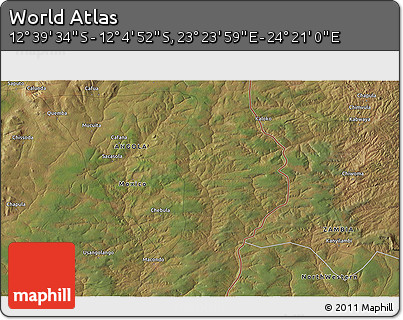 Satellite 3D Map of the Area around 12° 22' 13" S, 23° 52' 30" E