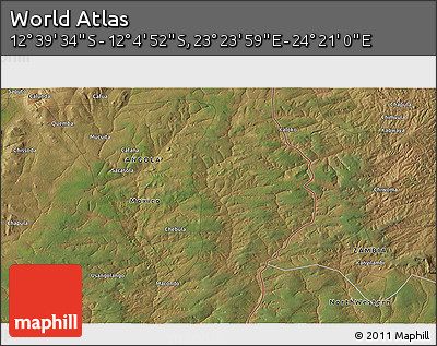 Satellite 3D Map of the Area around 12° 22' 13" S, 23° 52' 30" E