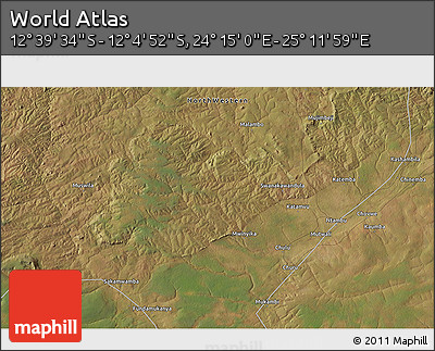 Satellite 3D Map of the Area around 12° 22' 13" S, 24° 43' 30" E