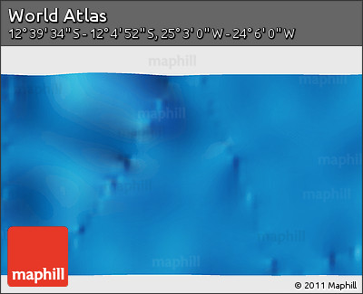 Physical 3D Map of the Area around 12° 22' 13" S, 24° 34' 30" W