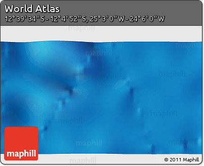 Physical 3D Map of the Area around 12° 22' 13" S, 24° 34' 30" W