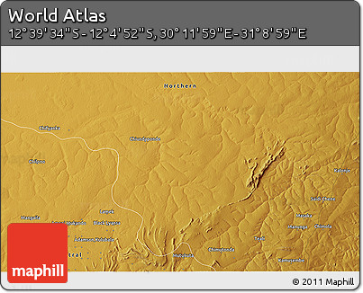 Physical 3D Map of the Area around 12° 22' 13" S, 30° 40' 29" E