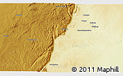 Physical 3D Map of the area around 12° 22' 13" S, 31° 31' 29" E