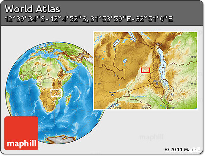 Physical Location Map of the Area around 12° 22' 13" S, 32° 22' 30" E