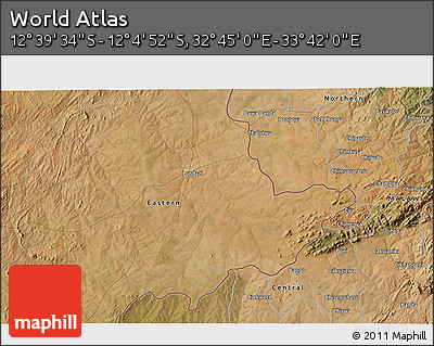 Satellite 3D Map of the Area around 12° 22' 13" S, 33° 13' 30" E