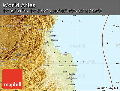 Physical Map of the Area around 12° 22' 13" S, 34° 4' 30" E