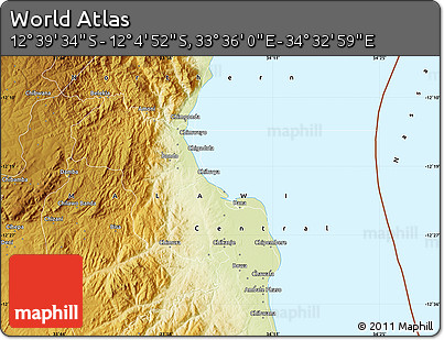 Physical Map of the Area around 12° 22' 13" S, 34° 4' 30" E