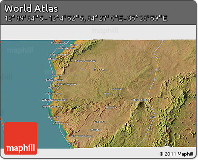 Satellite 3D Map of the Area around 12° 22' 13" S, 34° 55' 29" E