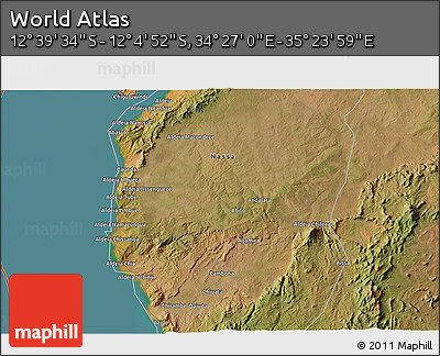 Satellite 3D Map of the Area around 12° 22' 13" S, 34° 55' 29" E