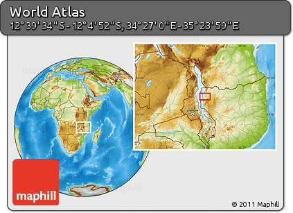 Physical Location Map of the Area around 12° 22' 13" S, 34° 55' 29" E
