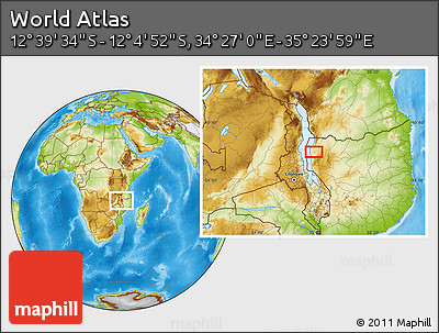 Physical Location Map of the Area around 12° 22' 13" S, 34° 55' 29" E