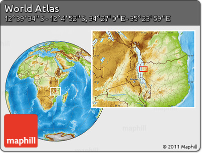 Physical Location Map of the Area around 12° 22' 13" S, 34° 55' 29" E