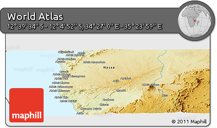 Physical Panoramic Map of the Area around 12° 22' 13" S, 34° 55' 29" E