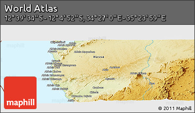 Physical Panoramic Map of the Area around 12° 22' 13" S, 34° 55' 29" E