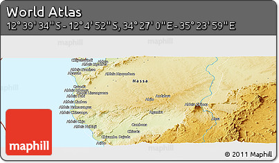 Physical Panoramic Map of the Area around 12° 22' 13" S, 34° 55' 29" E