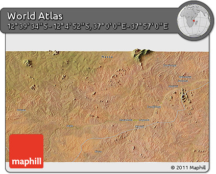 Satellite 3D Map of the Area around 12° 22' 13" S, 37° 28' 30" E