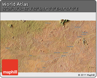 Satellite 3D Map of the Area around 12° 22' 13" S, 37° 28' 30" E