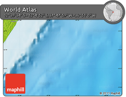 Physical Map of the Area around 12° 22' 13" S, 37° 19' 30" W