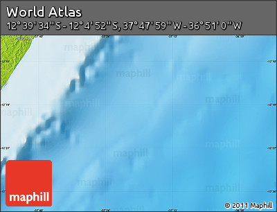 Physical Map of the Area around 12° 22' 13" S, 37° 19' 30" W
