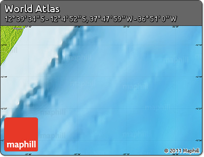 Physical Map of the Area around 12° 22' 13" S, 37° 19' 30" W