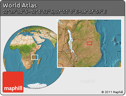 Satellite Location Map of the Area around 12° 22' 13" S, 38° 19' 30" E