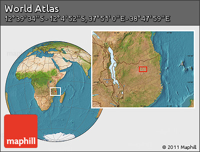 Satellite Location Map of the Area around 12° 22' 13" S, 38° 19' 30" E