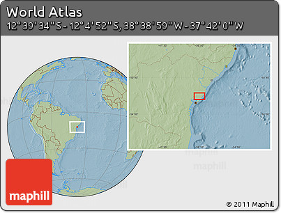 Savanna Style Location Map of the Area around 12° 22' 13" S, 38° 10' 29" W, hill shading