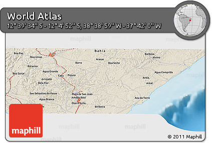 Shaded Relief Panoramic Map of the Area around 12° 22' 13" S, 38° 10' 29" W