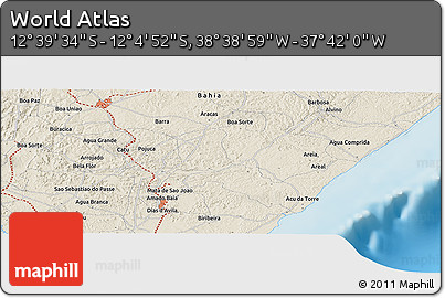 Shaded Relief Panoramic Map of the Area around 12° 22' 13" S, 38° 10' 29" W