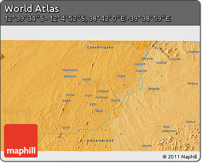 Political 3D Map of the Area around 12° 22' 13" S, 39° 10' 29" E