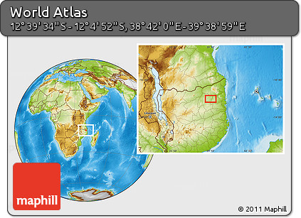 Physical Location Map of the Area around 12° 22' 13" S, 39° 10' 29" E