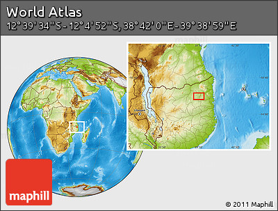 Physical Location Map of the Area around 12° 22' 13" S, 39° 10' 29" E