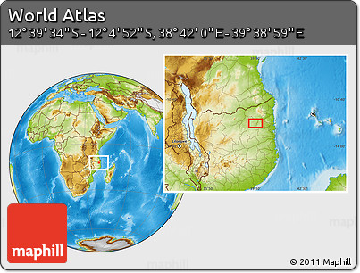 Physical Location Map of the Area around 12° 22' 13" S, 39° 10' 29" E