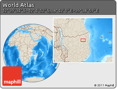 Shaded Relief Location Map of the Area around 12° 22' 13" S, 39° 10' 29" E