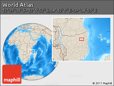 Shaded Relief Location Map of the Area around 12° 22' 13" S, 39° 10' 29" E