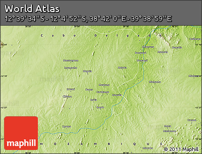 Physical Map of the Area around 12° 22' 13" S, 39° 10' 29" E